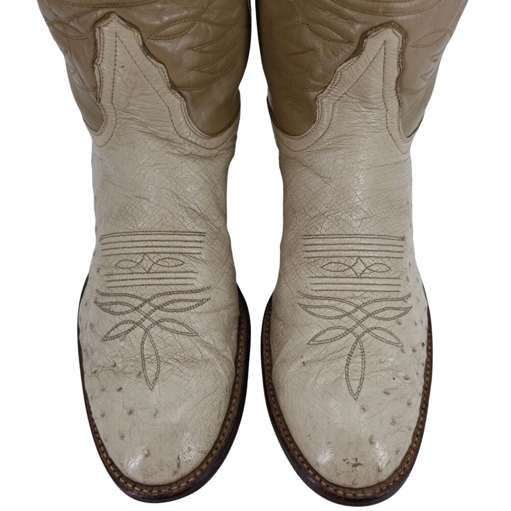 Tony Lama Exotic Ostrich Men Size 9.5D  Cream Beige Leather Cowboy Western Boots - Picture 8 of 16
